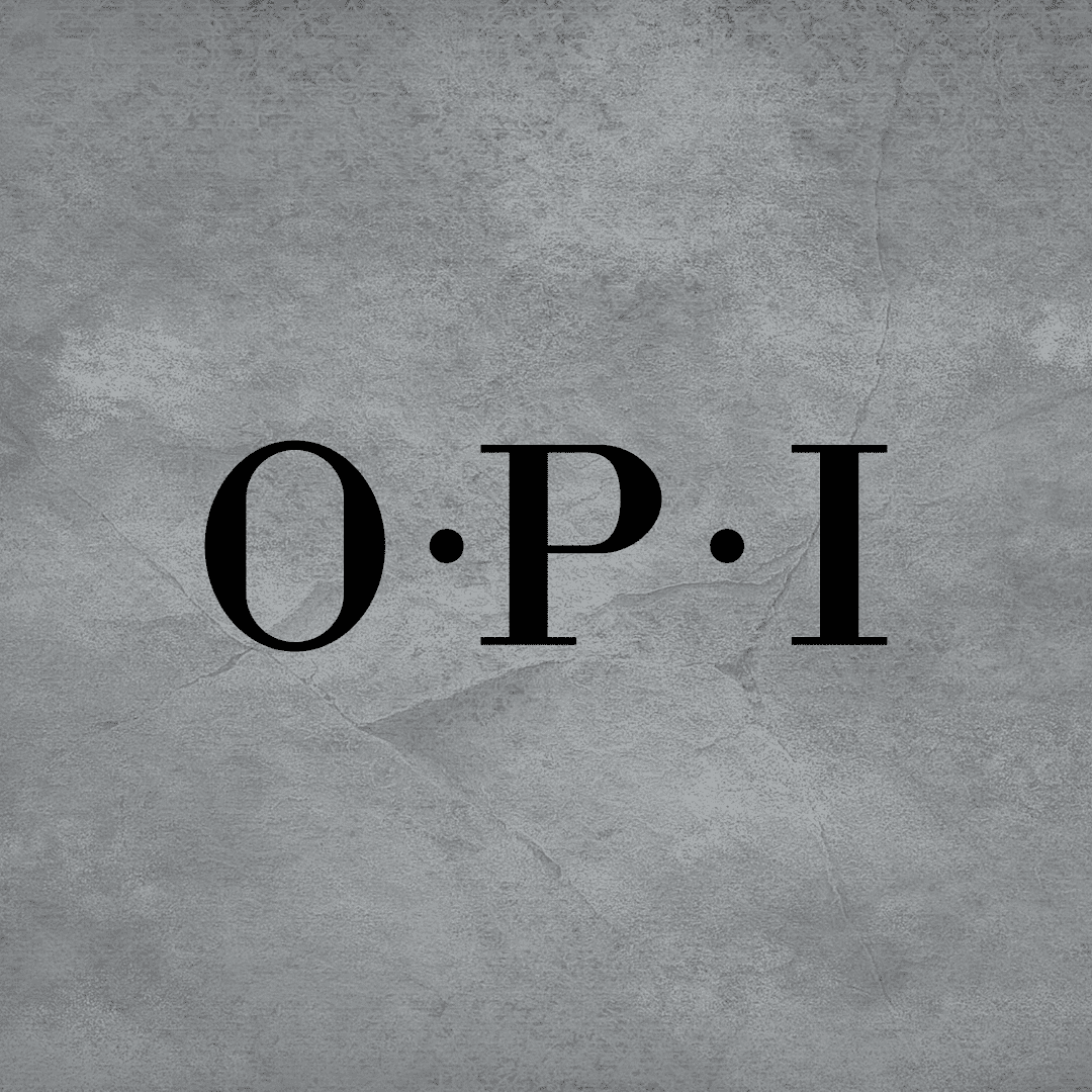 Logo of O.P.I on a textured grey background.