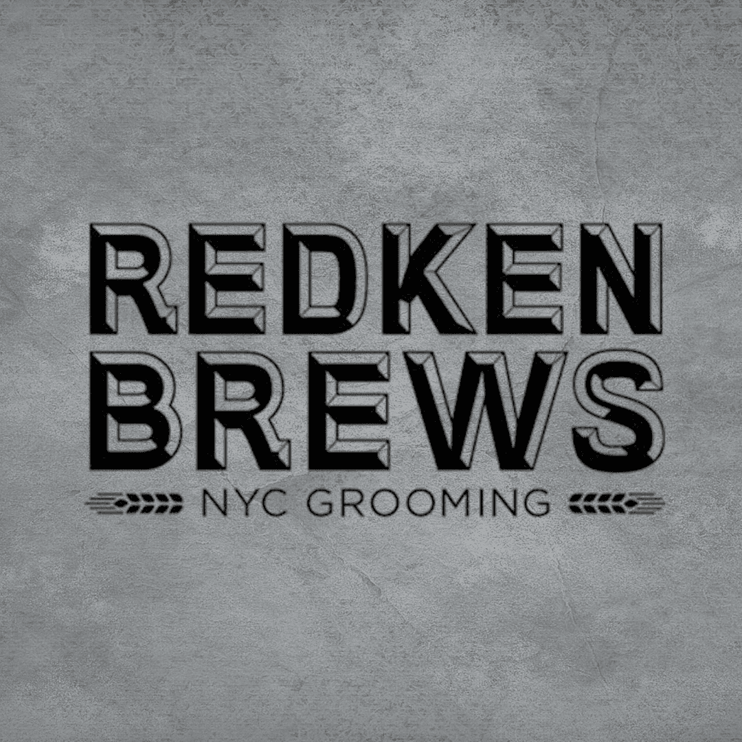 Logo of Redken Brews NYC Grooming on a textured background.