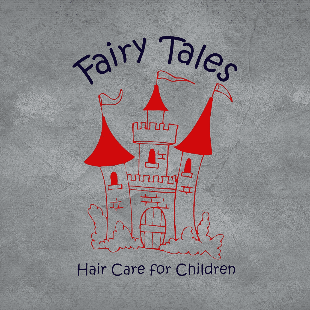 Illustration of a castle with "Fairy Tales – Hair Care for Children" text.