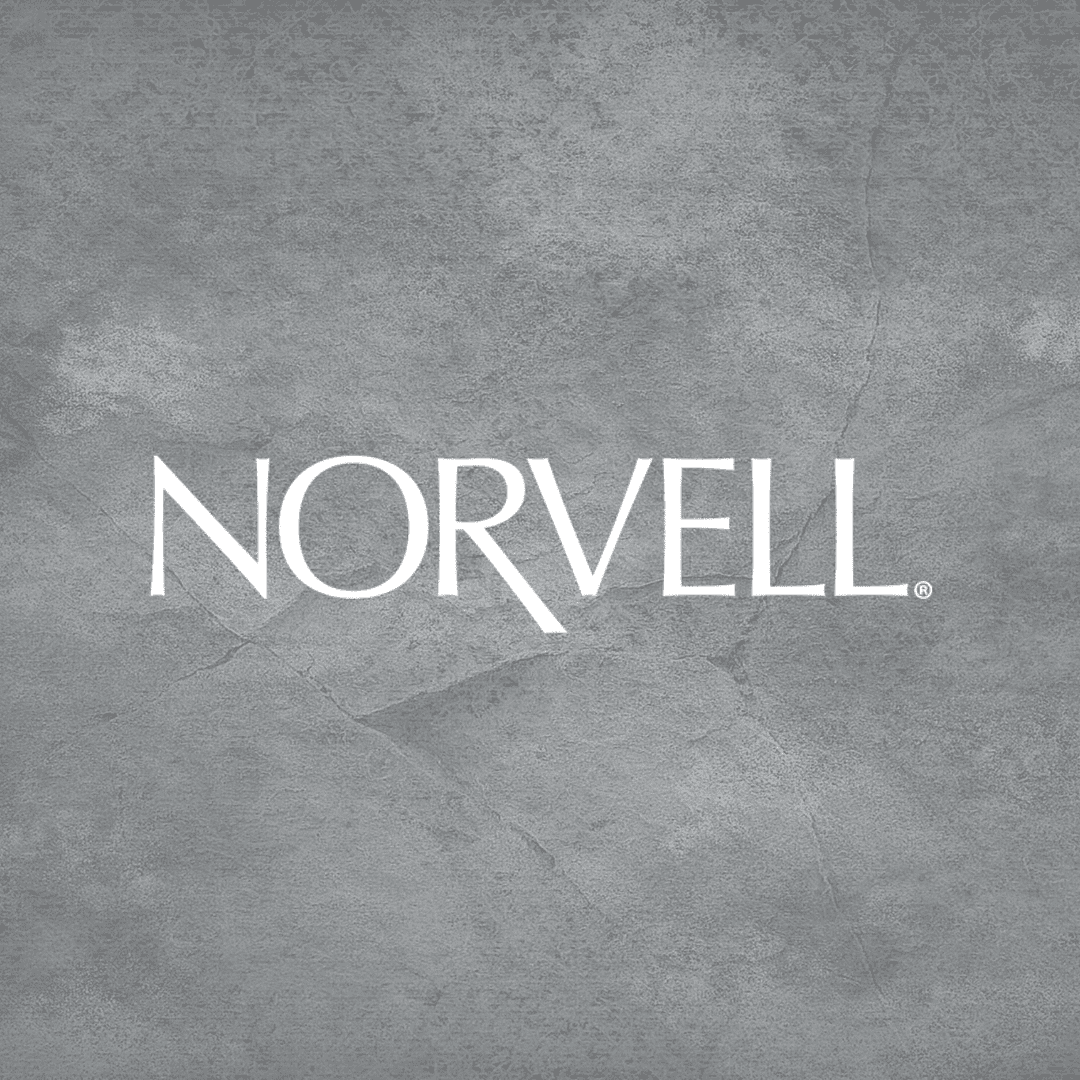 Logo of Norvell on a textured grey background.